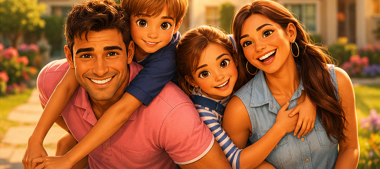 Cartoon family portrait sample for Bright Moments Photo Creations.